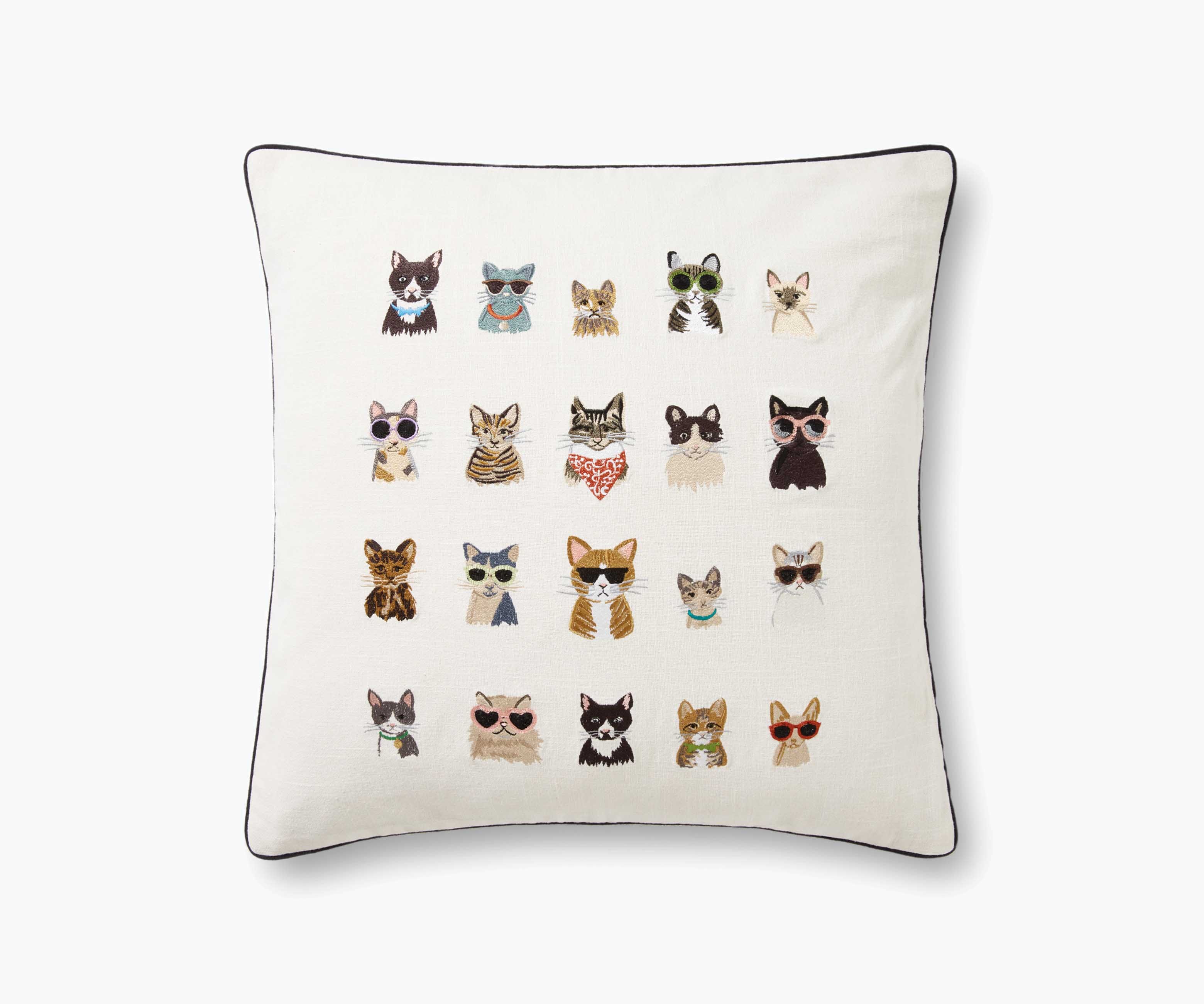 Cream Cool Cats Embroidered Pillow | Rifle Paper Co.