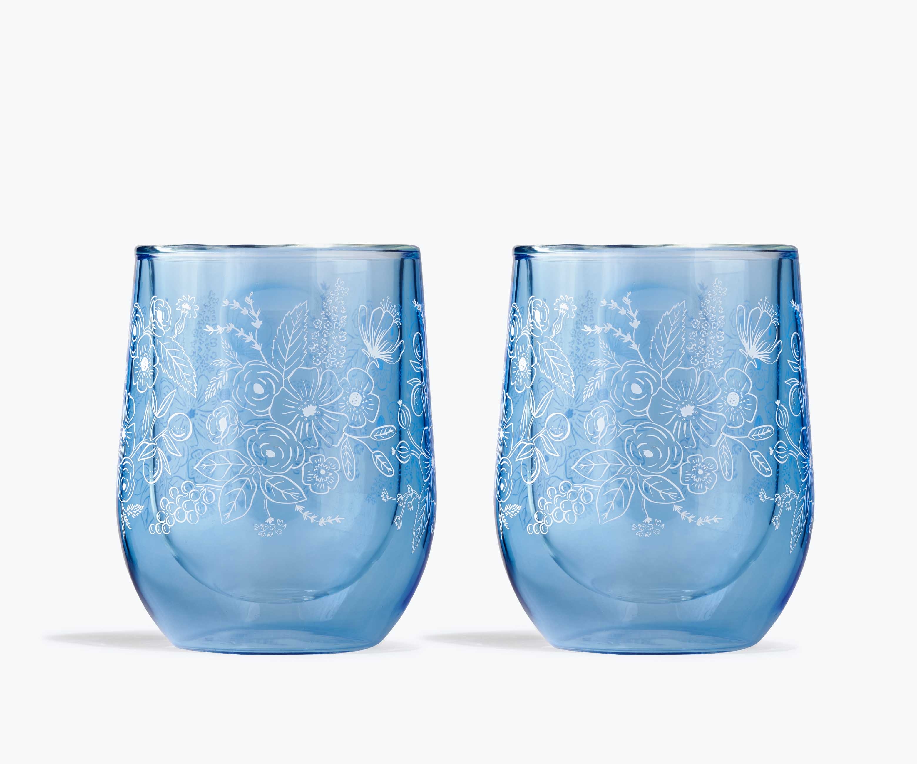 Clear Blue Colette Stemless Wine Glass Set