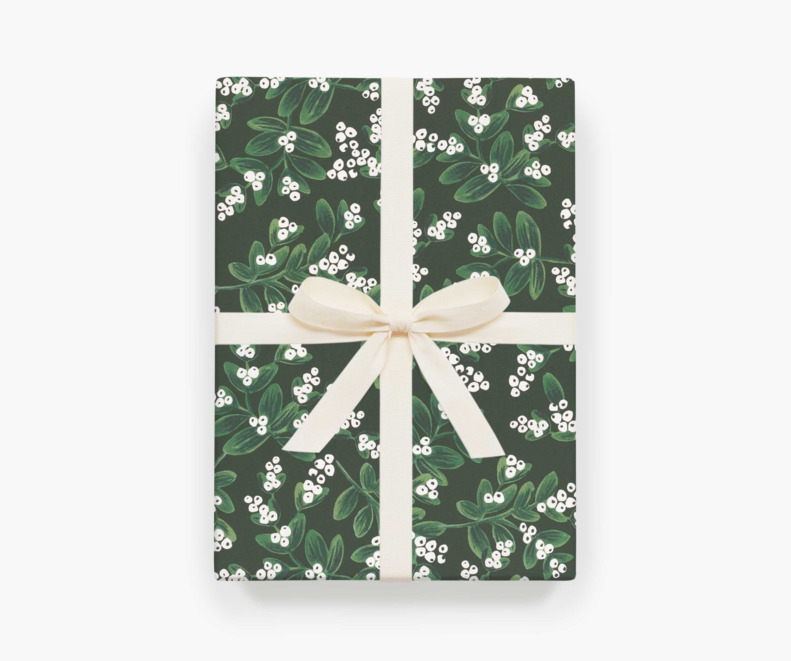 Christmas Green Mistletoe Wrapping Paper • 100% Recycled • Vegan In
